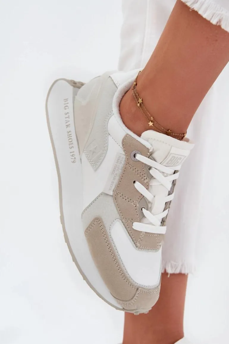 Skórzane Sneakersy Damskie Big Star OO274563 Hi-Poly System Białe