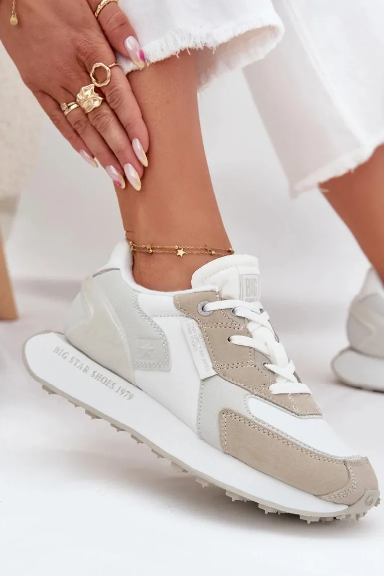 Skórzane Sneakersy Damskie Big Star OO274563 Hi-Poly System Białe