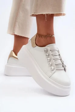 Skórzane Sneakersy Damskie Na Masywnej Platformie Białe S.Barski LR628