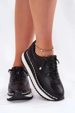 Skórzane Sneakersy Damskie Na Platformie Big Star RR274A335 Czarne