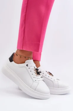 Skórzane Sneakersy Damskie Z Misiem Białe Mirven