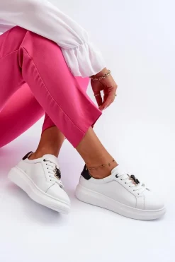 Skórzane Sneakersy Damskie Z Misiem Białe Mirven