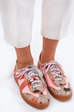 Skórzane Sneakersy Damskie Maciejka 06840-18 Pomarańczowe