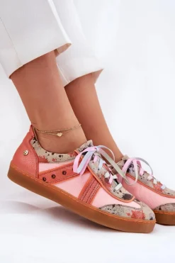 Skórzane Sneakersy Damskie Maciejka 06840-18 Pomarańczowe