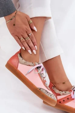 Skórzane Sneakersy Damskie Maciejka 06840-18 Pomarańczowe