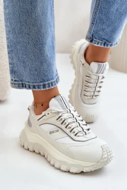 Skórzane Sneakersy Damskie Na Platformie Big Star OO274A221 HI-POLY SYSTEM Białe