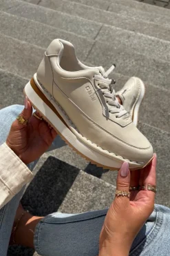 Skórzane Sneakersy Damskie Na Platformie Big Star RR274A334 Beżowe