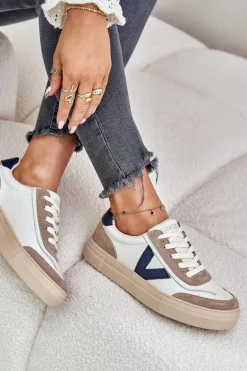 Skórzane Sneakersy Damskie Vinceza 7923 Beżowe