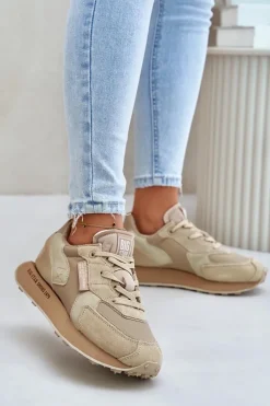 Skórzane Sneakersy Damskie Big Star OO274564 Hi-Poly System Beżowe