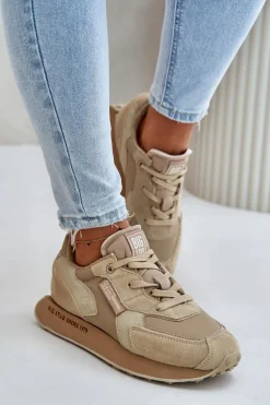 Skórzane Sneakersy Damskie Big Star OO274564 Hi-Poly System Beżowe