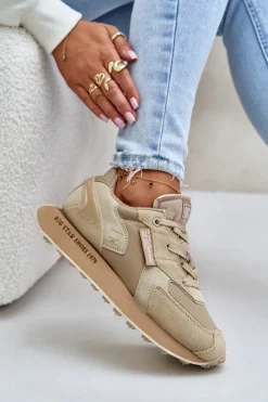 Skórzane Sneakersy Damskie Big Star OO274564 Hi-Poly System Beżowe