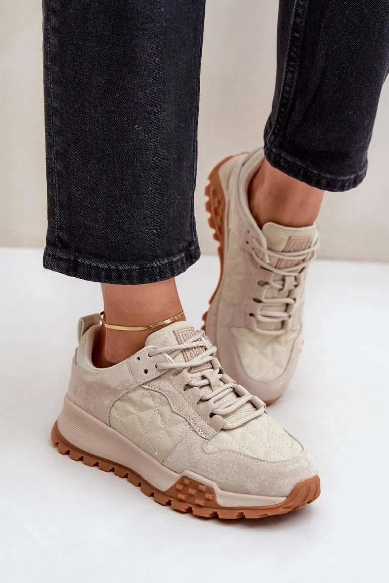 Skórzane Sneakersy Damskie Big Star OO274A315 Hi-Poly System Beżowe