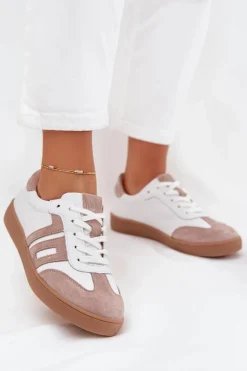 Skórzane Sneakersy Damskie Vinceza 79557 Biało-Beżowe