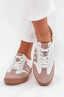 Skórzane Sneakersy Damskie Vinceza 79557 Biało-Beżowe