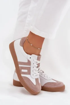 Skórzane Sneakersy Damskie Vinceza 79557 Biało-Beżowe