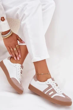 Skórzane Sneakersy Damskie Vinceza 79557 Biało-Beżowe