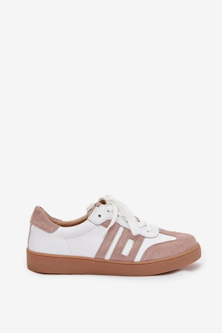 Skórzane Sneakersy Damskie Vinceza 79557 Biało-Beżowe