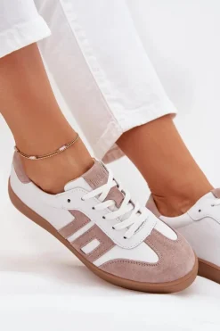 Skórzane Sneakersy Damskie Vinceza 79557 Biało-Beżowe