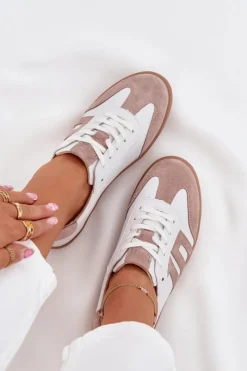 Skórzane Sneakersy Damskie Vinceza 79557 Biało-Beżowe