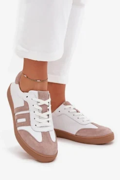 Skórzane Sneakersy Damskie Vinceza 79557 Biało-Beżowe