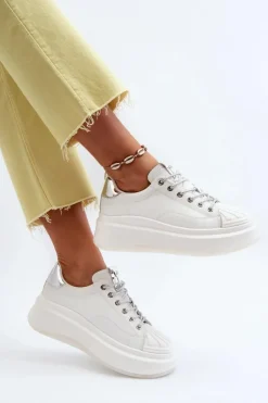 Skórzane Sneakersy Damskie Na Platformie GOE NN2N4033 Białe