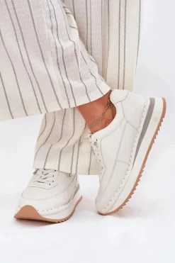 Skórzane Sneakersy Damskie Na Platformie Big Star RR274A333 Białe