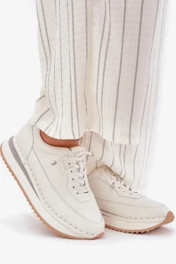 Skórzane Sneakersy Damskie Na Platformie Big Star RR274A333 Białe