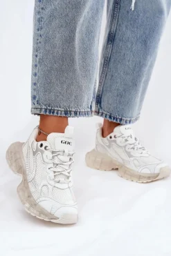 Skórzane Sneakersy Damskie GOE RR2N4083 Beżowe