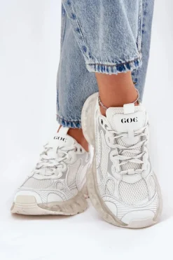 Skórzane Sneakersy Damskie GOE RR2N4083 Beżowe