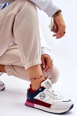 Skórzane Sneakersy Memory Foam System Big Star LL274369 Biało-Czerwone