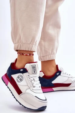 Skórzane Sneakersy Memory Foam System Big Star LL274369 Biało-Czerwone
