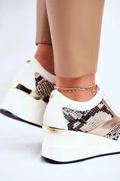 Skórzane Sneakersy Na Koturnie GOE GG2N3045 Białe