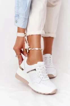 Skórzane Sneakersy Na Koturnie S.Barski Białe