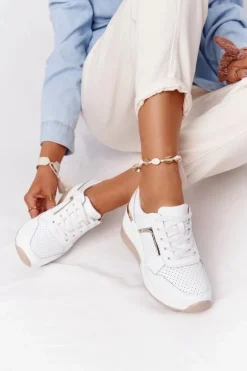 Skórzane Sneakersy Na Koturnie S.Barski Białe