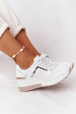 Skórzane Sneakersy Na Koturnie S.Barski Białe