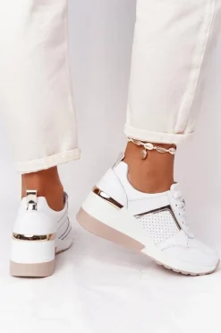 Skórzane Sneakersy Na Koturnie S.Barski Białe