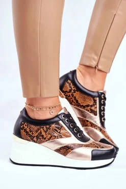 Skórzane Sneakersy Na Koturnie GOE GG2N3044 Czarne