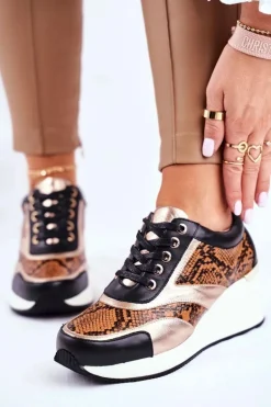 Skórzane Sneakersy Na Koturnie GOE GG2N3044 Czarne