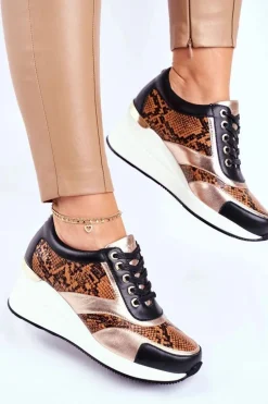 Skórzane Sneakersy Na Koturnie GOE GG2N3044 Czarne