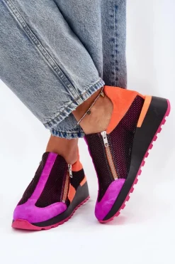 Skórzane Sneakersy Na Koturnie Maciejka 06853-15 Czarne