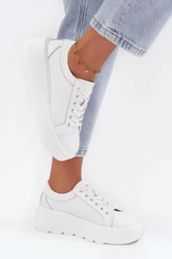 Skórzane Sneakersy Na Masywnej Platformie Białe Sylvessa
