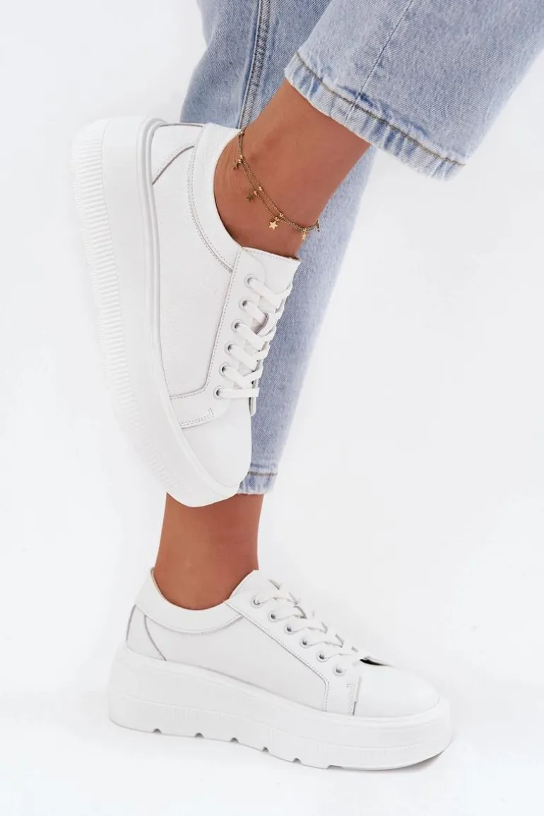 Skórzane Sneakersy Na Masywnej Platformie Białe Sylvessa