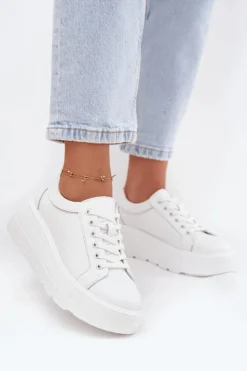 Skórzane Sneakersy Na Masywnej Platformie Białe Sylvessa