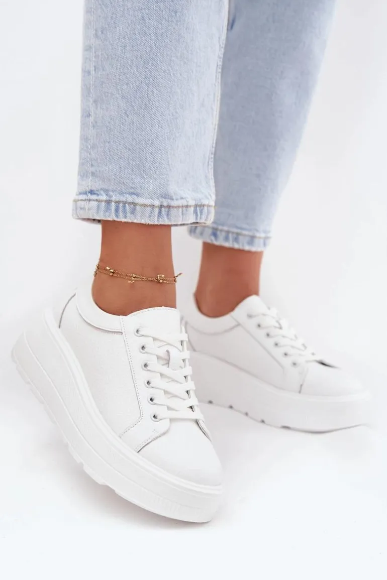 Skórzane Sneakersy Na Masywnej Platformie Białe Sylvessa