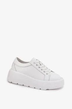 Skórzane Sneakersy Na Masywnej Platformie Białe Sylvessa