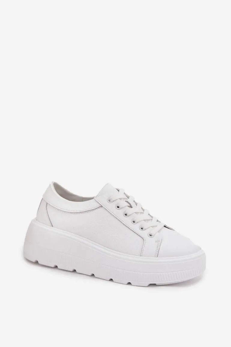 Skórzane Sneakersy Na Masywnej Platformie Białe Sylvessa