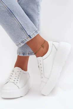 Skórzane Sneakersy Na Masywnej Platformie Białe Sylvessa