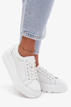 Skórzane Sneakersy Na Masywnej Platformie Białe Sylvessa