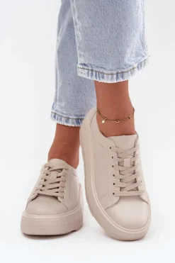 Skórzane Sneakersy Na Masywnej Platformie Beżowe Sylvessa