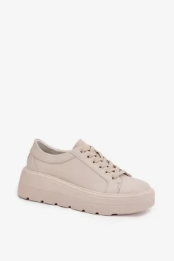 Skórzane Sneakersy Na Masywnej Platformie Beżowe Sylvessa